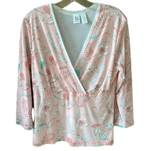 Vintage Y2K apt. 9 Pink Floral Mesh Babydoll Blouse Top Sz L 100% Nylon Sheer